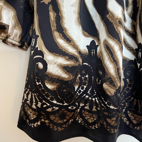 Y2K Cache Silk 3/4 Sleeve Top Off Shoulder Animal Print Slight Stretch Size M - Picture 3 of 6